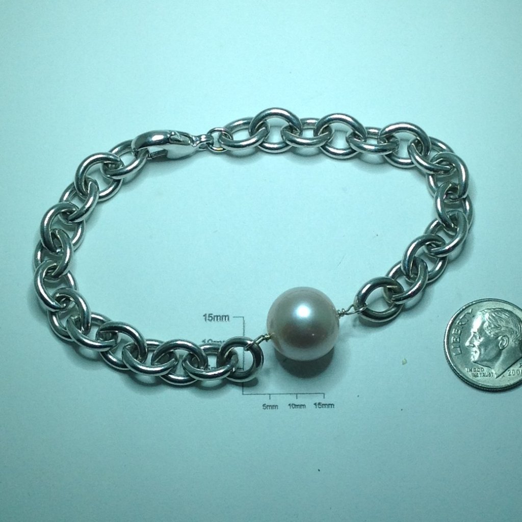 Sterling Silver Round Nucleated Edison Pearls Bracelet.